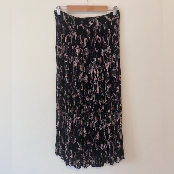 Vtg 90s Neo NOSTALGIA Navy Floral Maxi Tiered Broomstick Skirt Boho Cottage PL - Picture 1 of 8